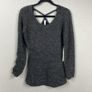 NWT Line & Dot Wool Mohair Sequin Back Detail Sweater Charcoal Gray Sz S